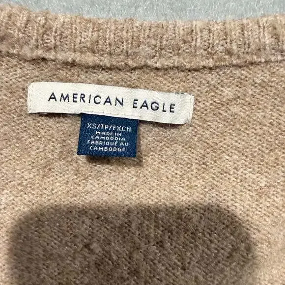 American Eagle Tan V-Neck Sweater with Bow Detail - Picture 2 of 6
